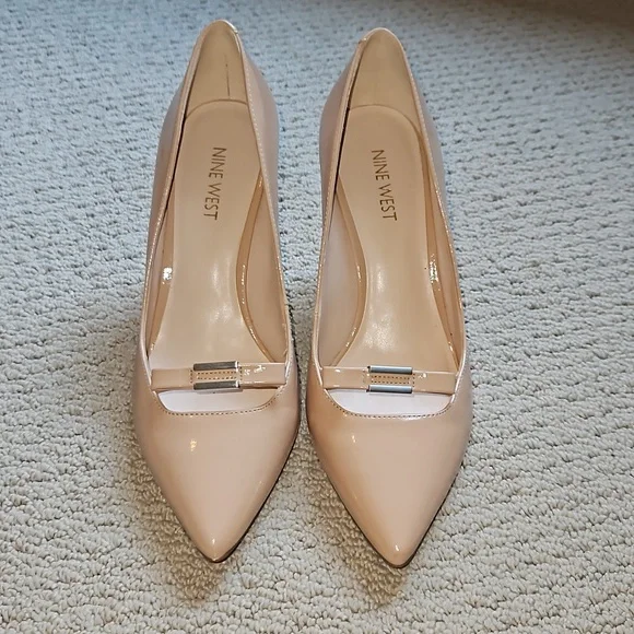 Nine West Nude Patent Pointed-Toe Pumps - Picture 1 of 10
